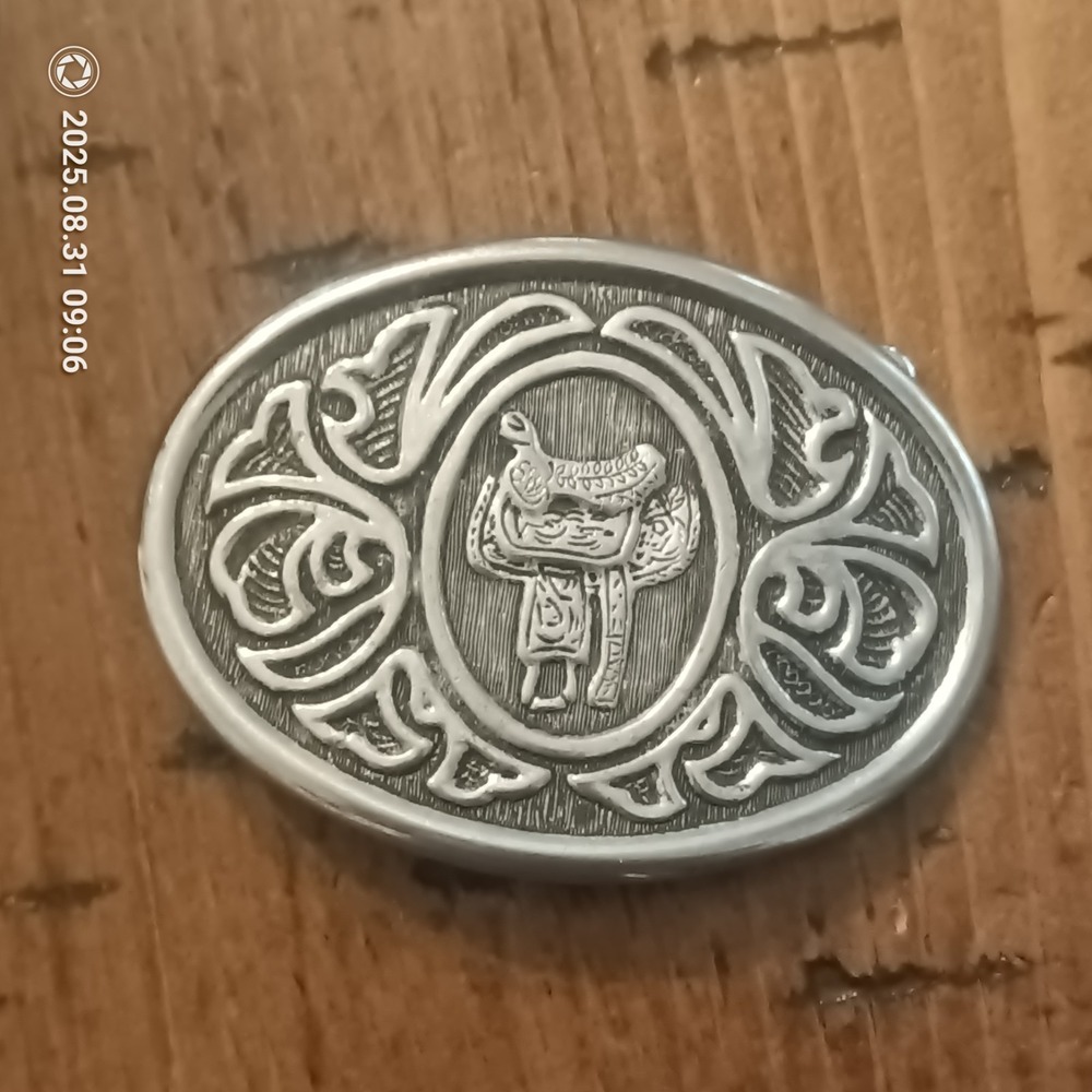 Vintage AVON Oval Belt Buckle Western Design w/Horse Saddle Silver Color bb